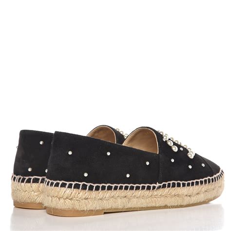 chanel black suede pearl espadrilles|chanel espadrilles size chart.